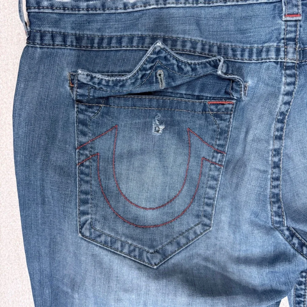 True Religion Men's 44 Straight Distressed Denim Shorts Horseshoe Jorts Blue